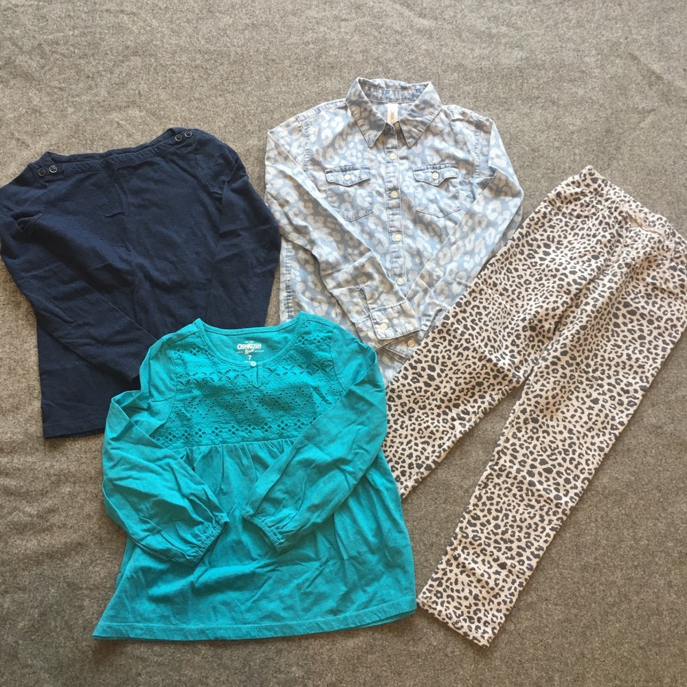 Girls Size 7/8 Bundle OshKosh Carter's Crazy 8 Cherokee Tops Leggings 4pc Lot